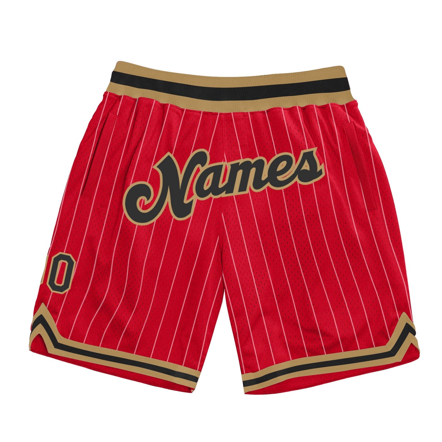 Custom Red White Pinstripe Black-Old Gold Authentic Basketball Shorts - Main View
