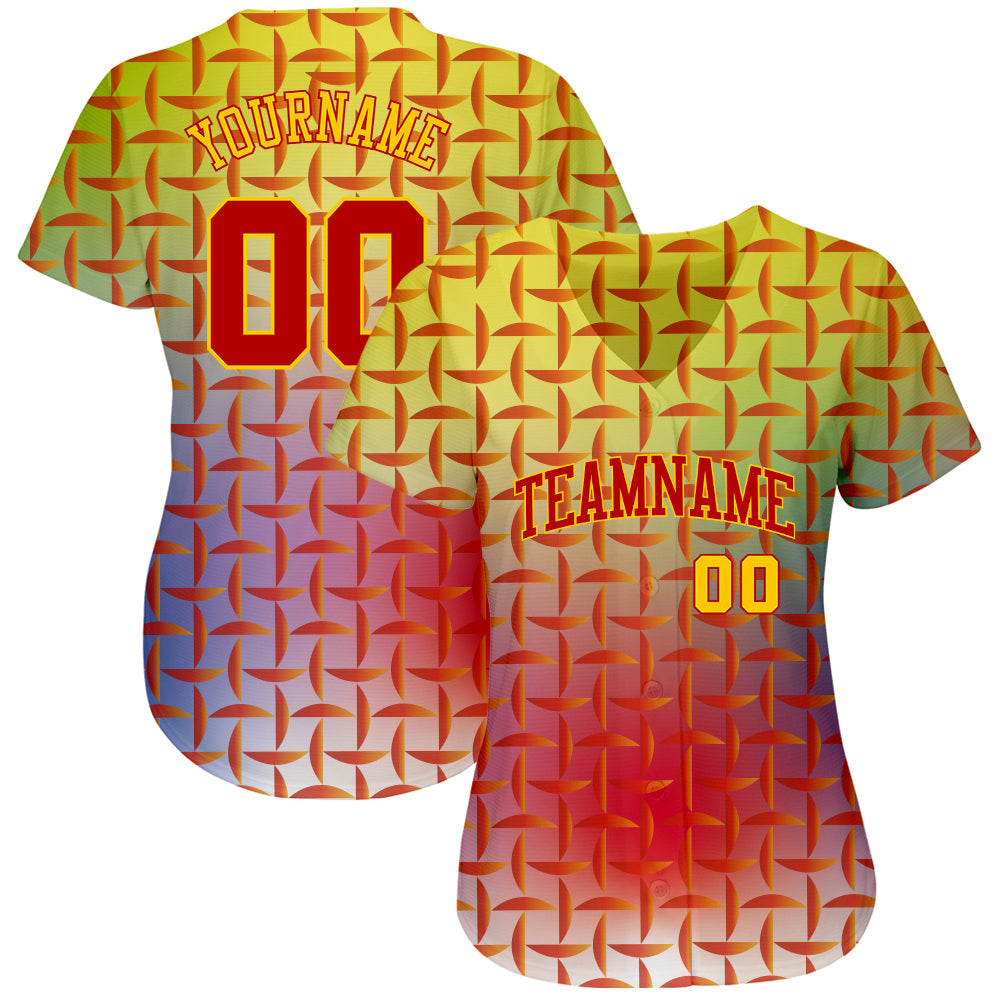 Custom Red Red-Gold 3D Pattern Design Authentic Baseball Jersey view 2