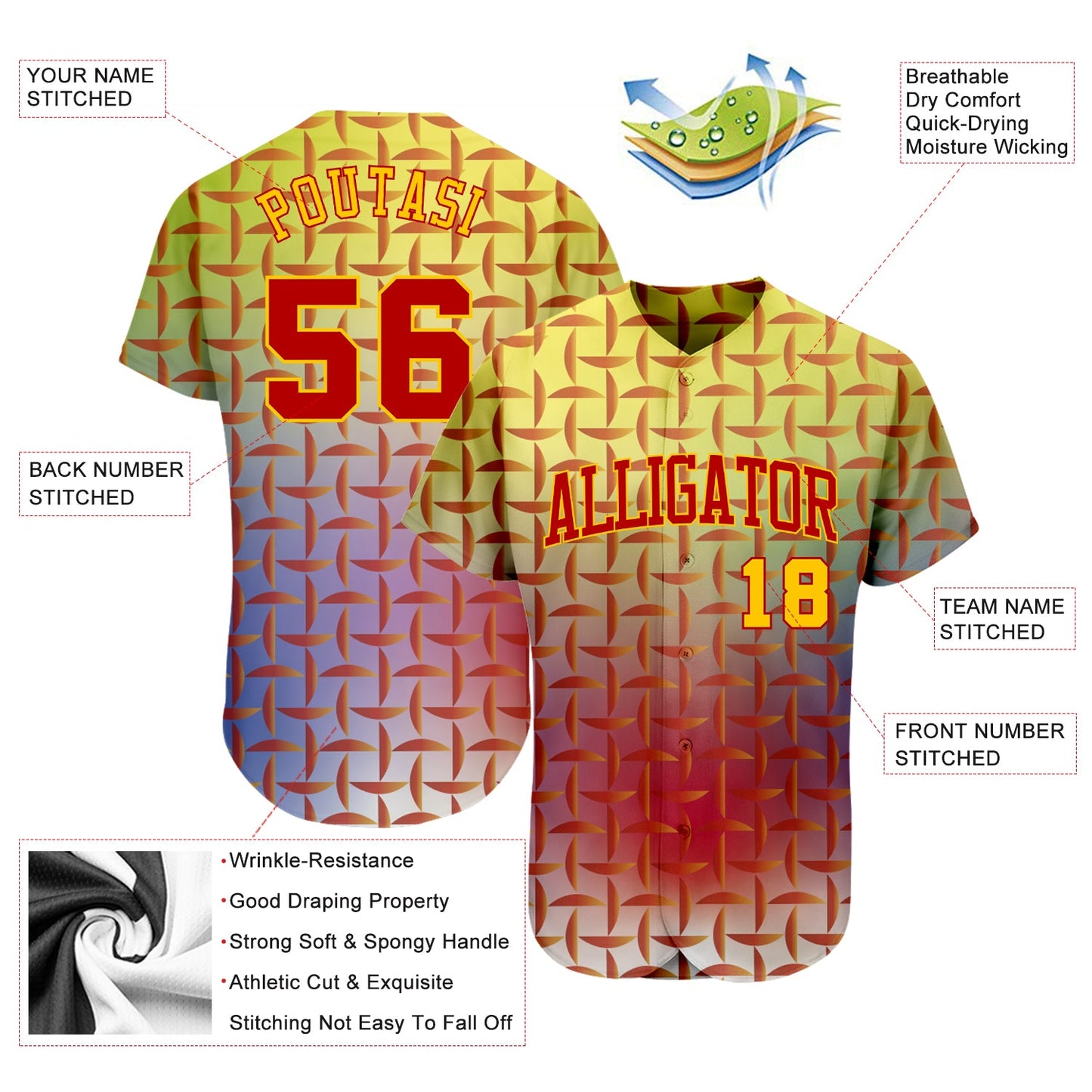 Custom Red Red-Gold 3D Pattern Design Authentic Baseball Jersey view 3