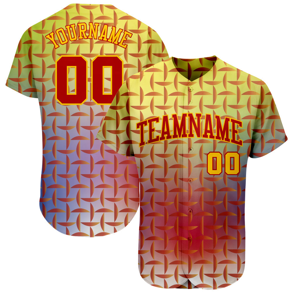 Custom Red Red-Gold 3D Pattern Design Authentic Baseball Jersey - Main View