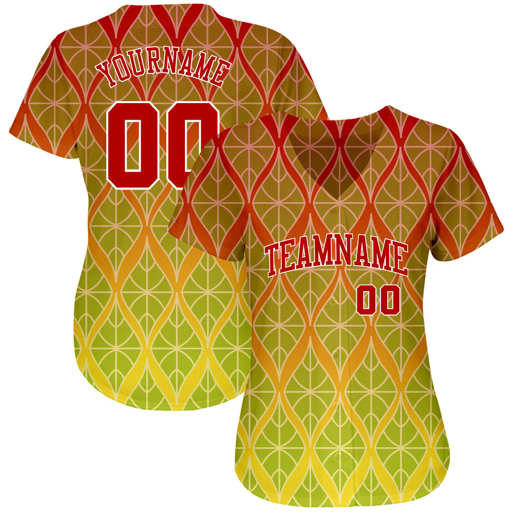 Custom Red Red-White 3D Pattern Design Authentic Baseball Jersey view 2