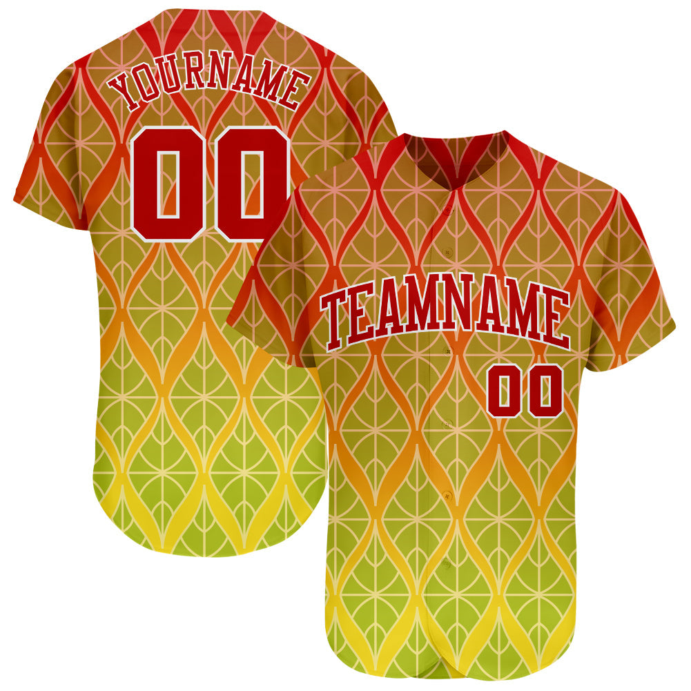 Custom Red Red-White 3D Pattern Design Authentic Baseball Jersey - Main View