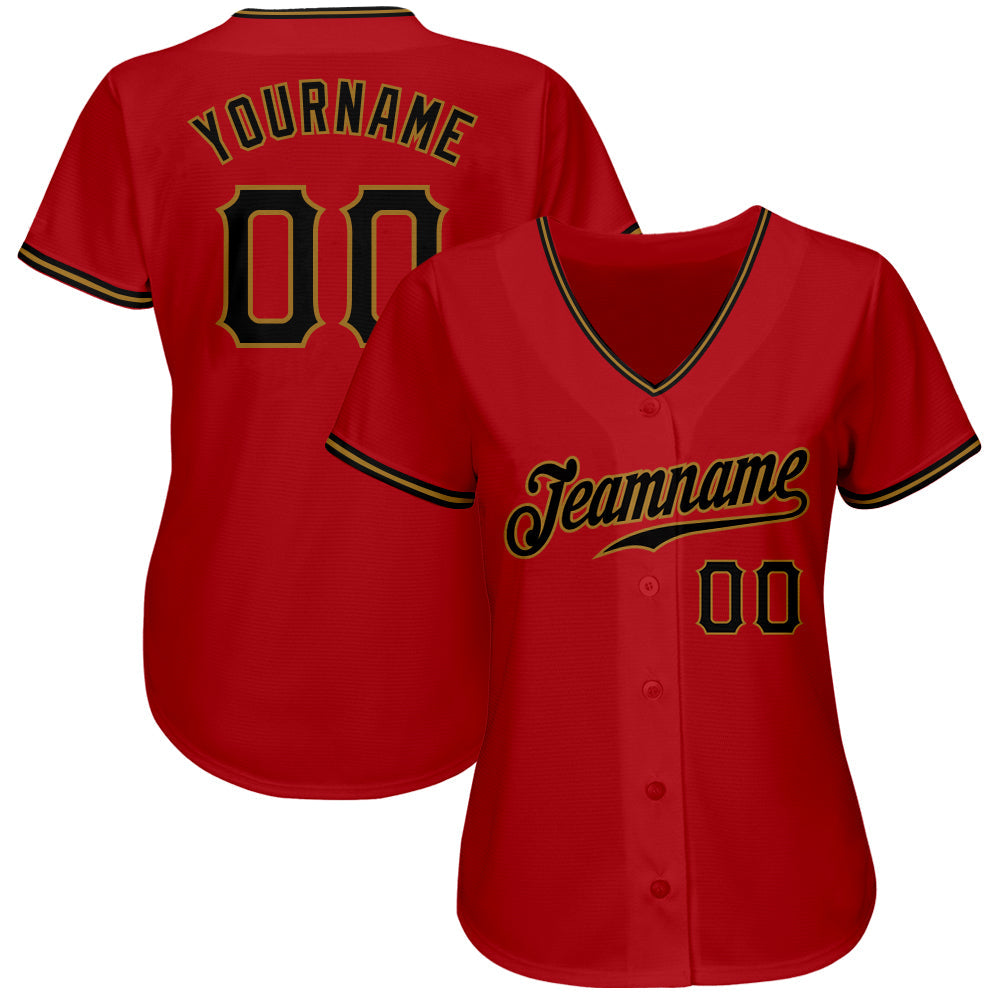 Custom Red Black-Old Gold Authentic Baseball Jersey view 2