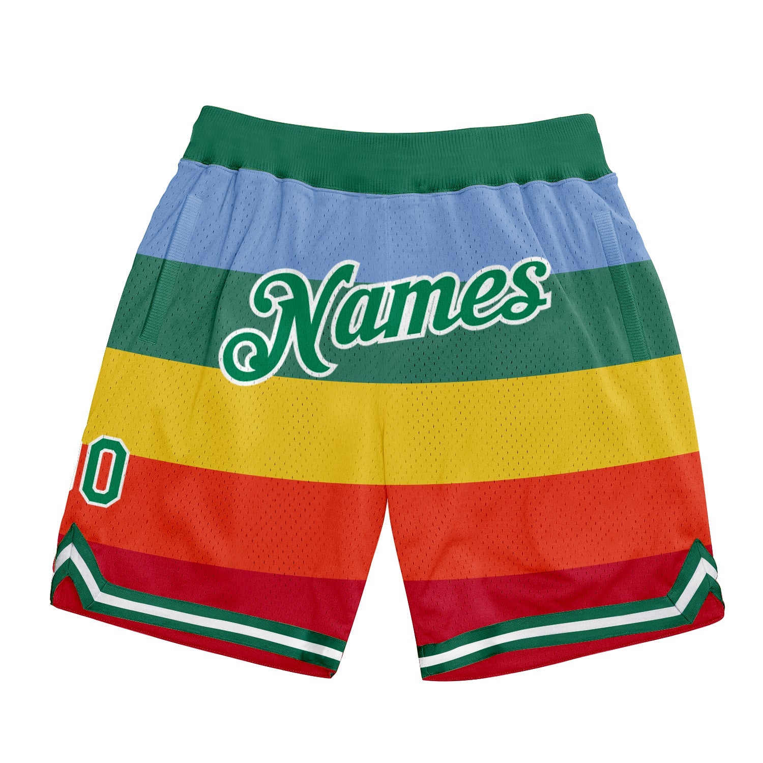 Custom Red Kelly Green-White 3D Pattern Design Rainbow Authentic Basketball Shorts - Main View