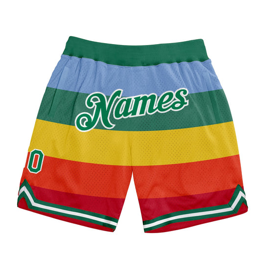 Custom Red Kelly Green-White 3D Pattern Design Rainbow Authentic Basketball Shorts - Main View