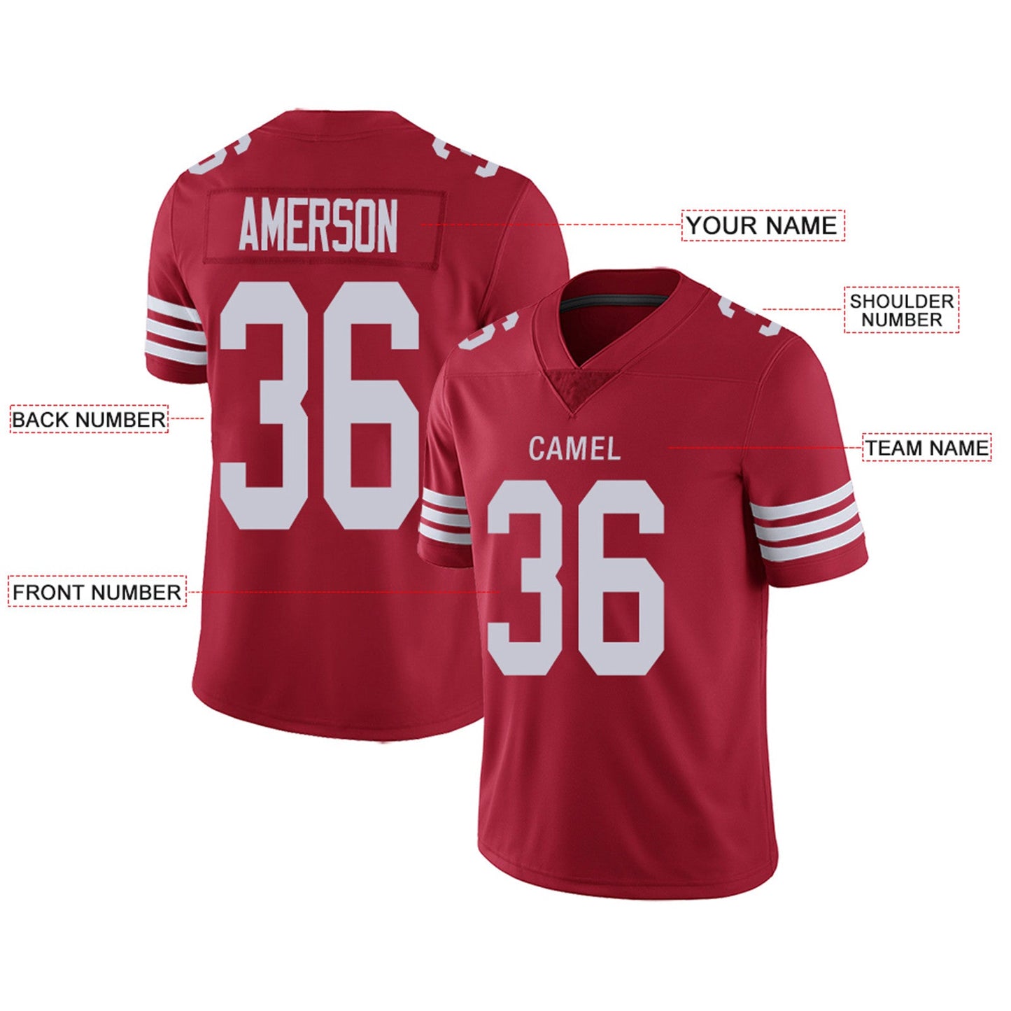 Custom SF.49ers Football Jerseys Team Player or Personalized Design Your Own Name for Men's Women's Youth Jerseys Red view 4