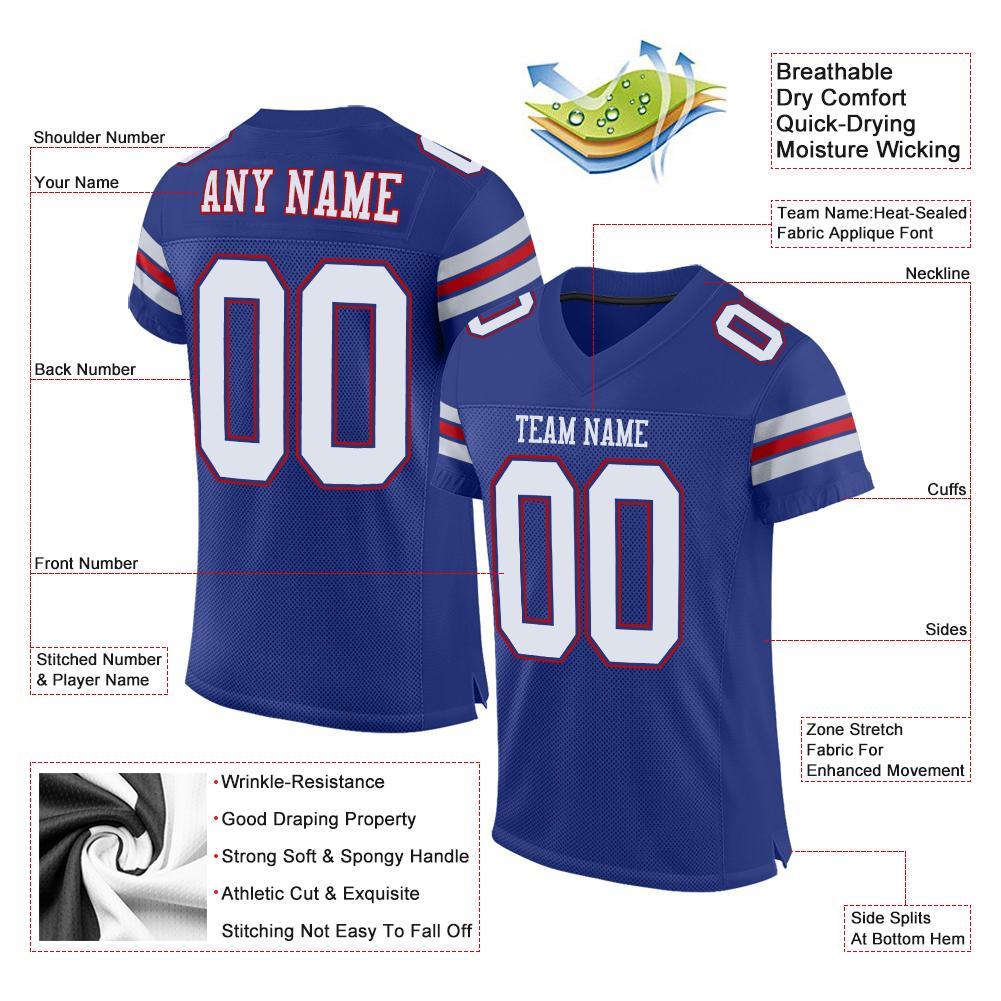 Custom Royal White-Red Mesh Authentic Football Jersey view 4