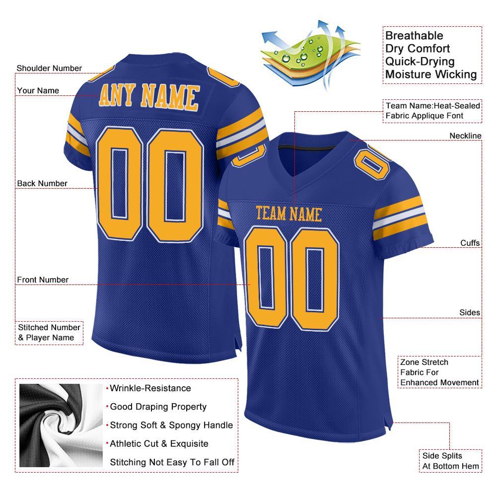 Custom Royal Gold-White Mesh Authentic Football Jersey view 4