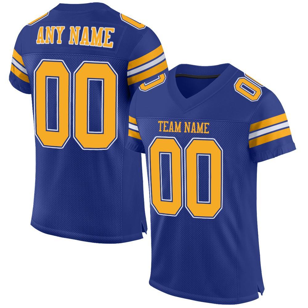 Custom Royal Gold-White Mesh Authentic Football Jersey - Main View