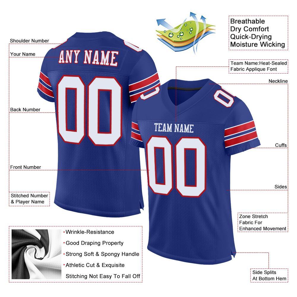 Custom Royal White-Red Mesh Authentic Football Jersey view 4