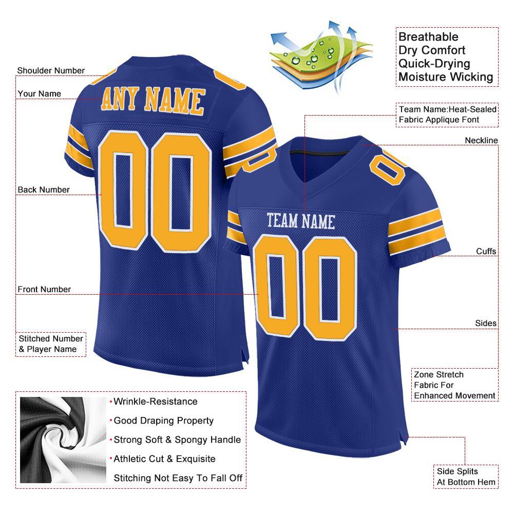 Custom Royal Gold-White Mesh Authentic Football Jersey view 5