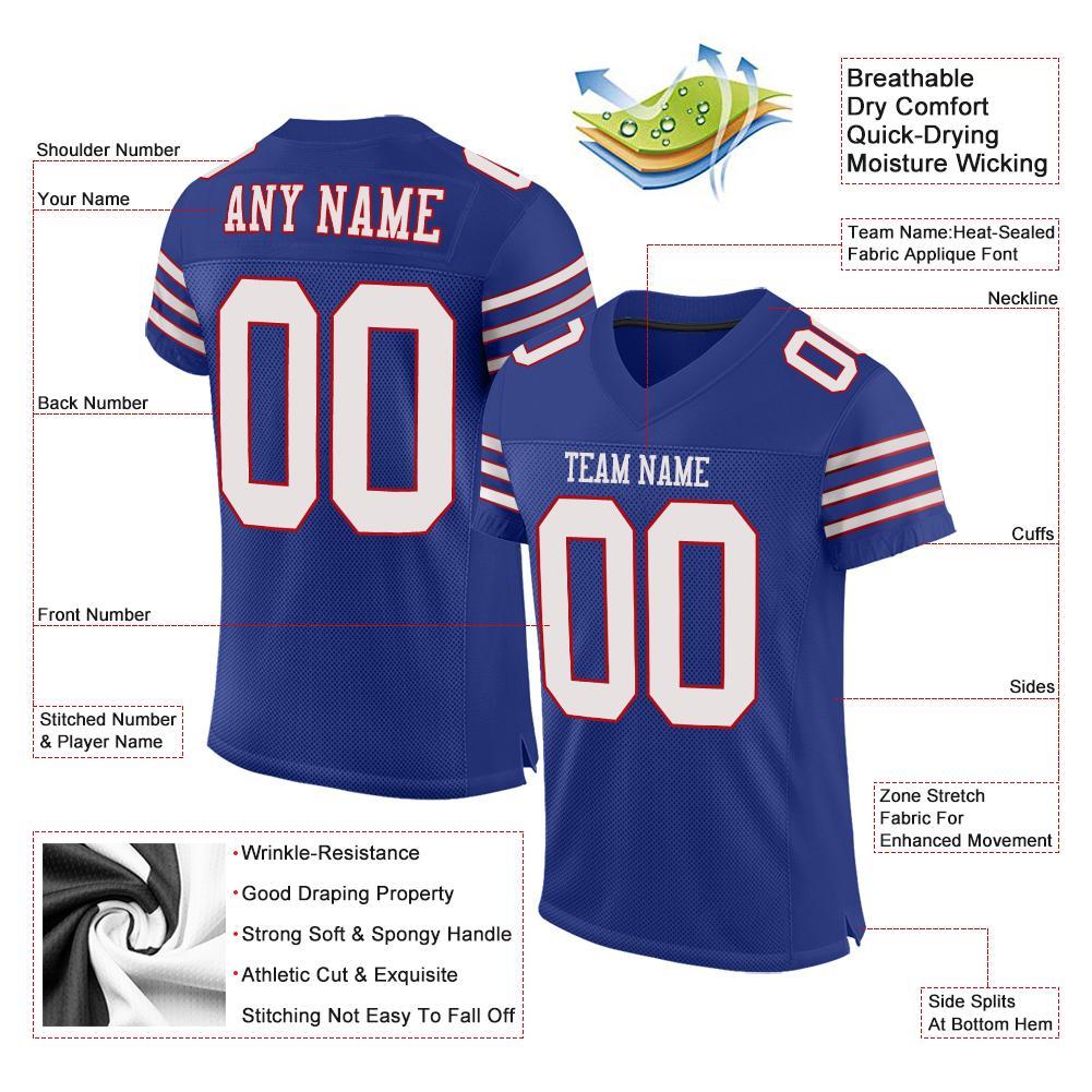 Custom Royal White-Red Mesh Authentic Football Jersey view 4