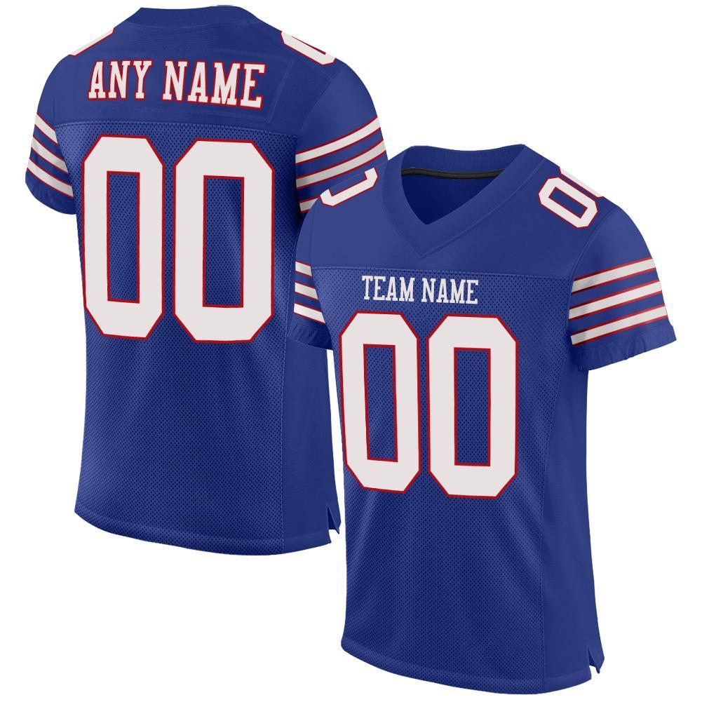 Custom Royal White-Red Mesh Authentic Football Jersey - Main View