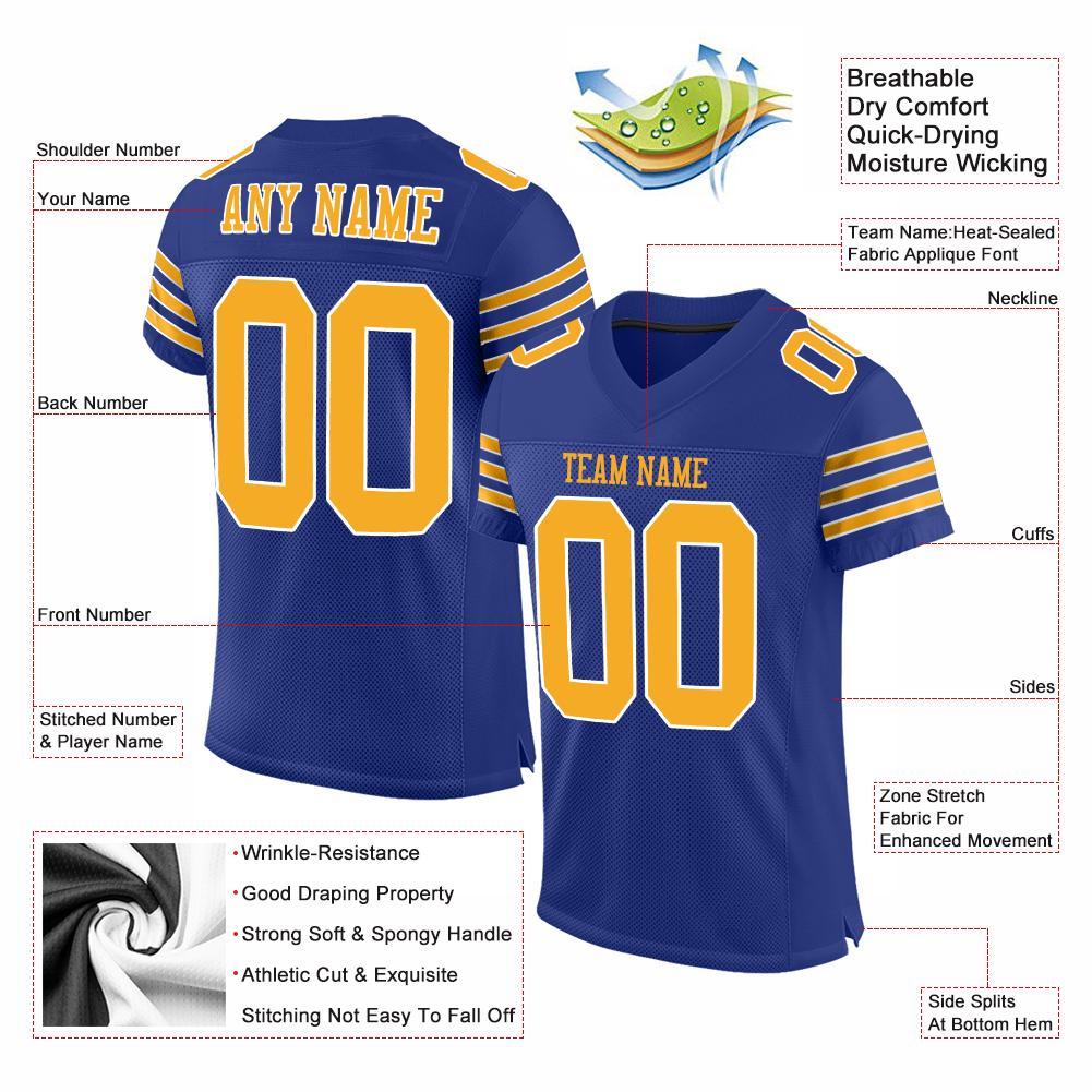 Custom Royal Gold-White Mesh Authentic Football Jersey view 4