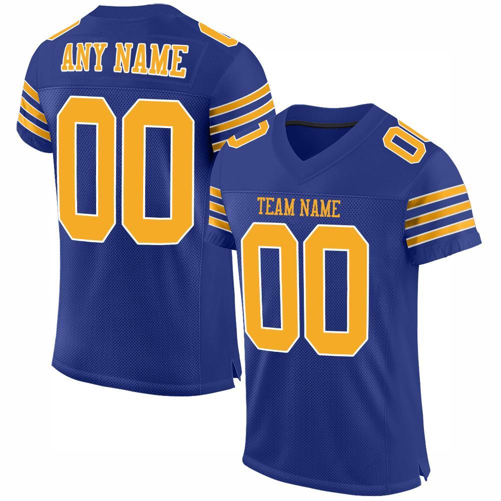 Custom Royal Gold-White Mesh Authentic Football Jersey - Main View
