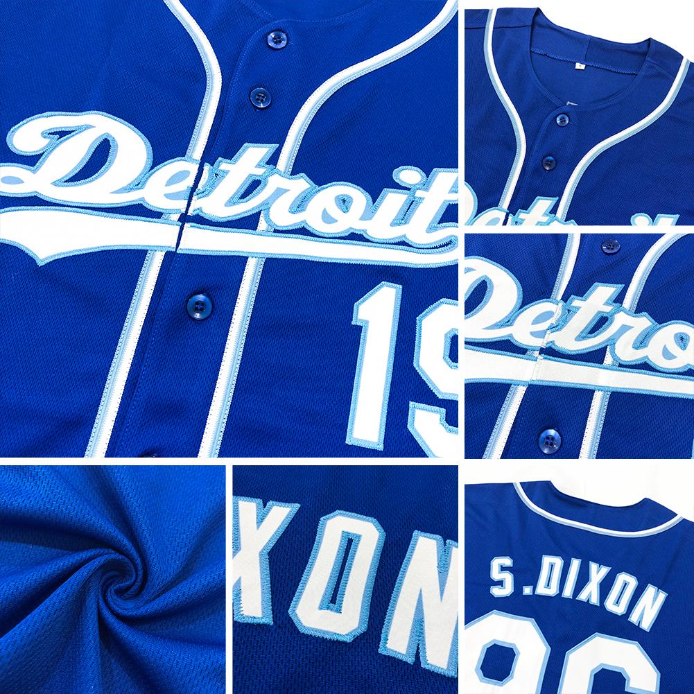 Custom Royal White-Light Blue Authentic Baseball Jersey view 6