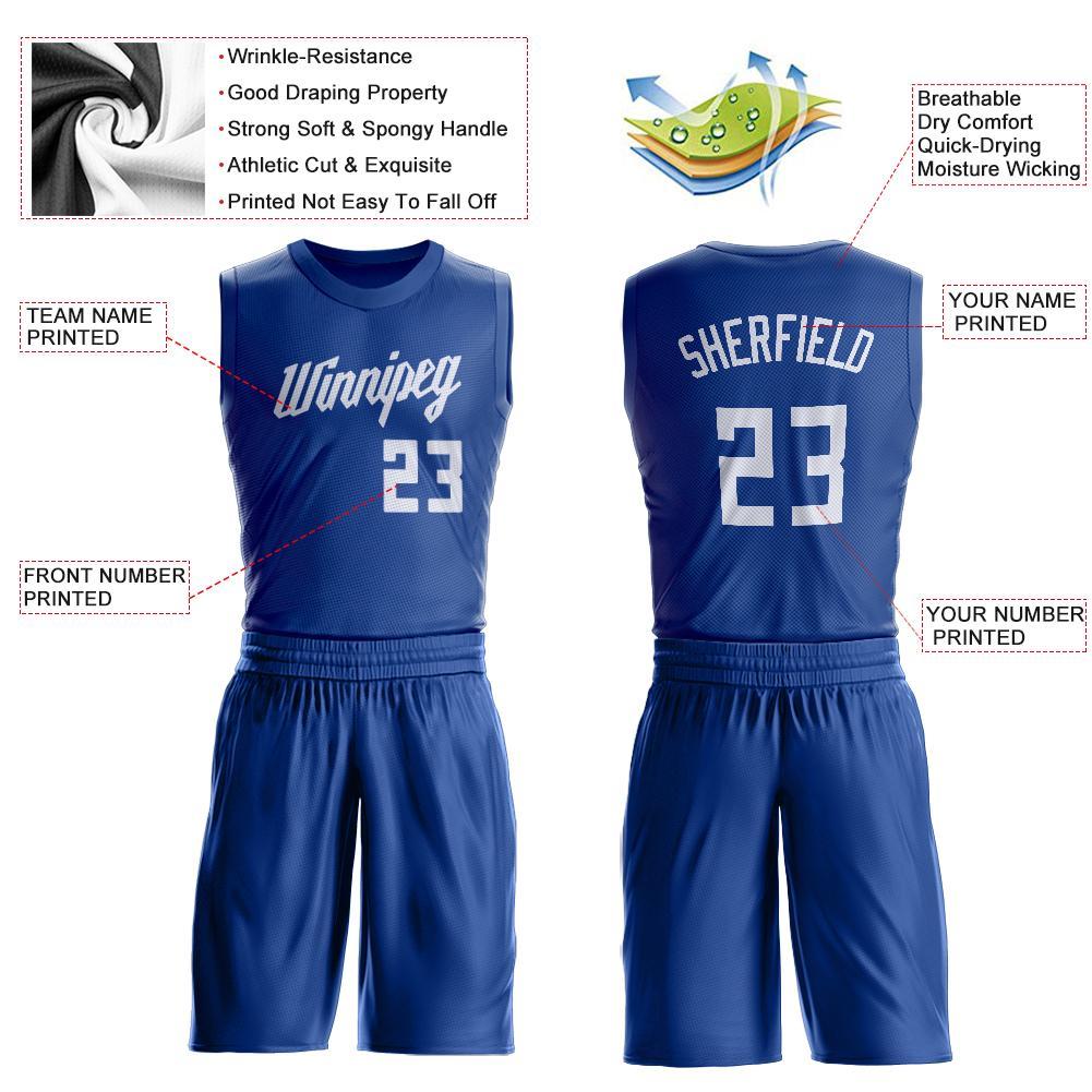 Custom Royal White Round Neck Basketball Uniform Jersey view 3