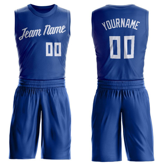 Custom Royal White Round Neck Basketball Uniform Jersey - Main View
