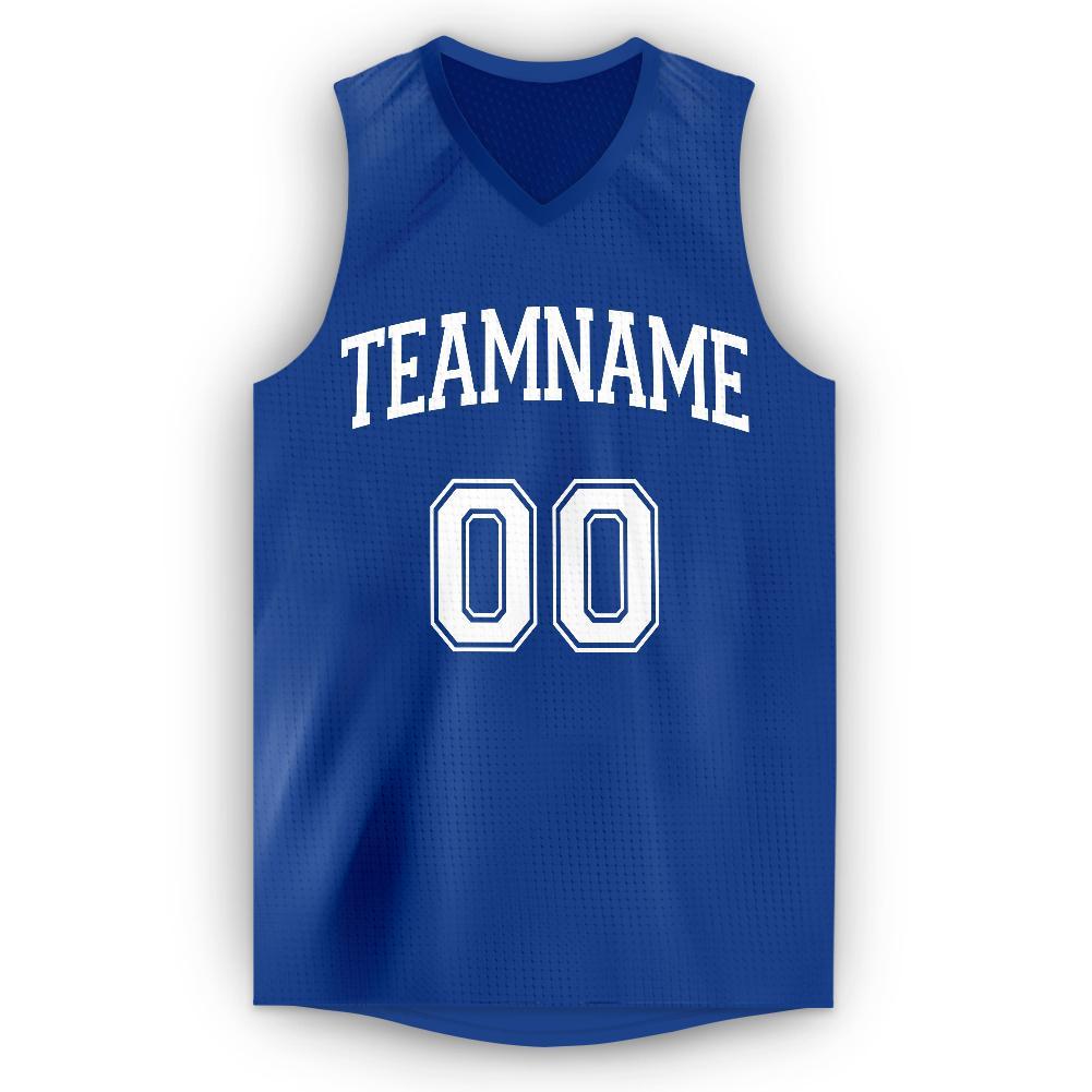 Custom Royal White V-Neck Basketball Jersey view 5