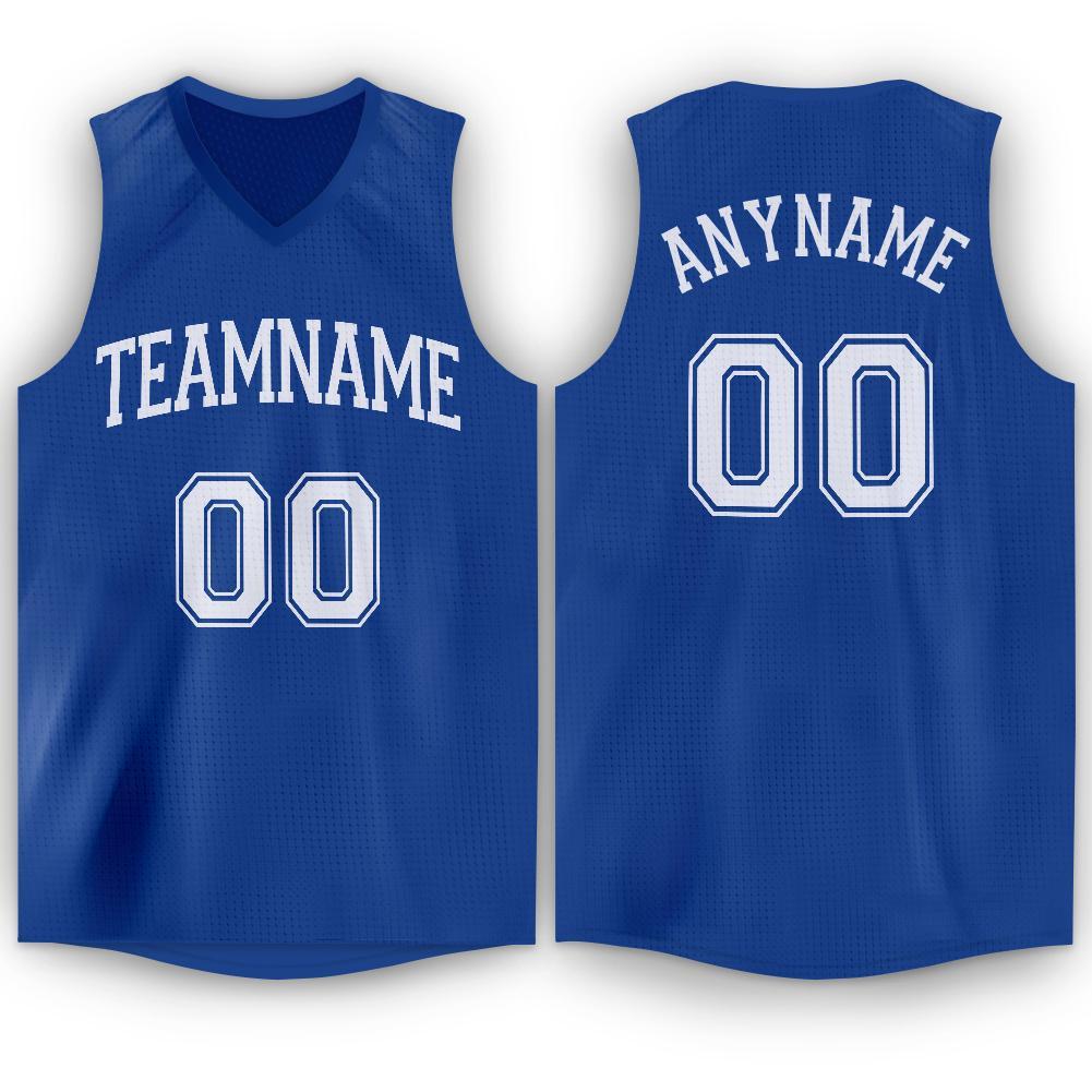 Custom Royal White V-Neck Basketball Jersey - Main View