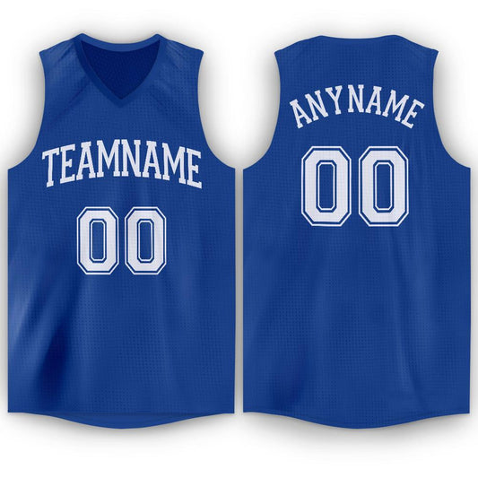 Custom Royal White V-Neck Basketball Jersey - Main View