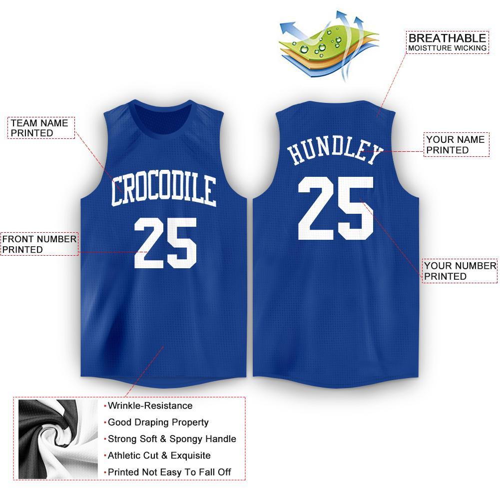 Custom Royal White Round Neck Basketball Jersey view 2