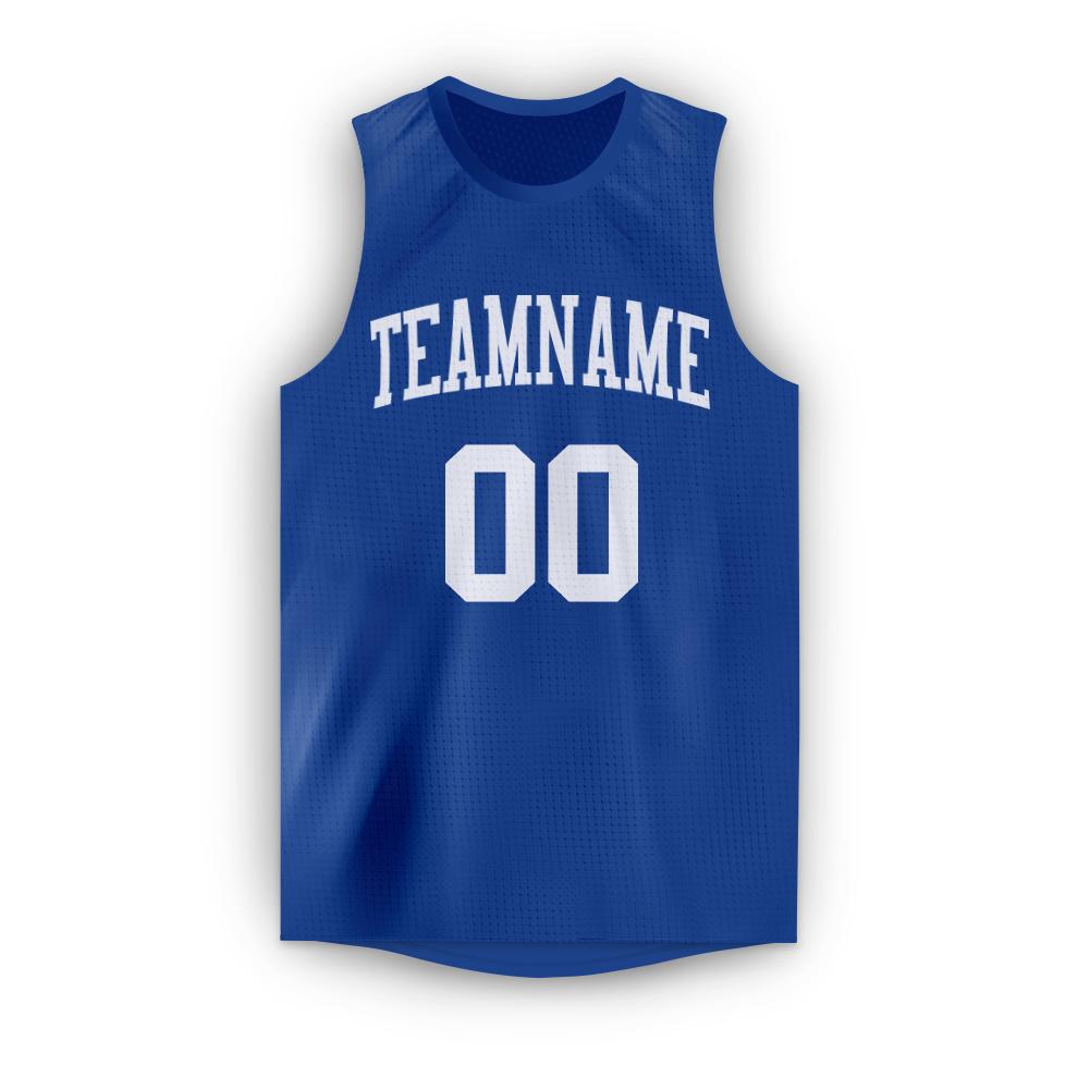 Custom Royal White Round Neck Basketball Jersey view 5