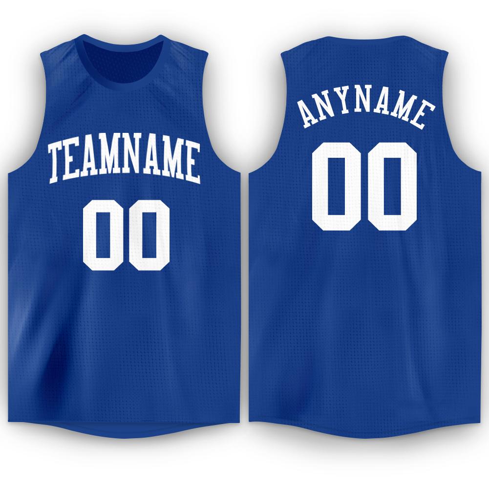 Custom Royal White Round Neck Basketball Jersey - Main View