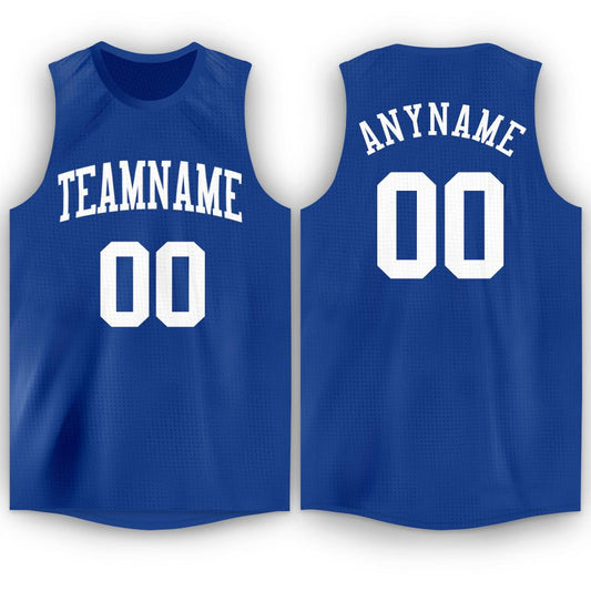 Custom Royal White Round Neck Basketball Jersey - Main View