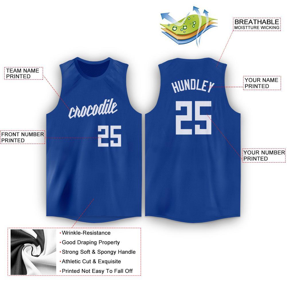 Custom Royal White Round Neck Basketball Jersey view 2