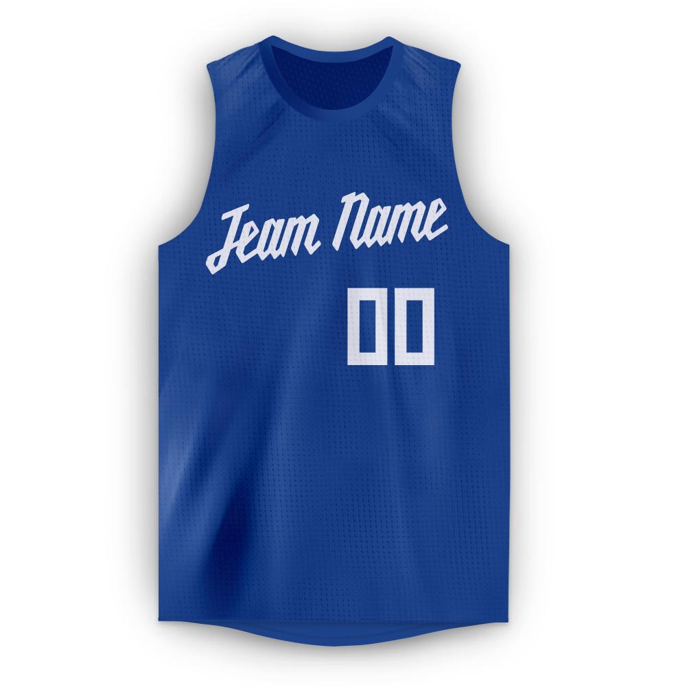 Custom Royal White Round Neck Basketball Jersey view 5