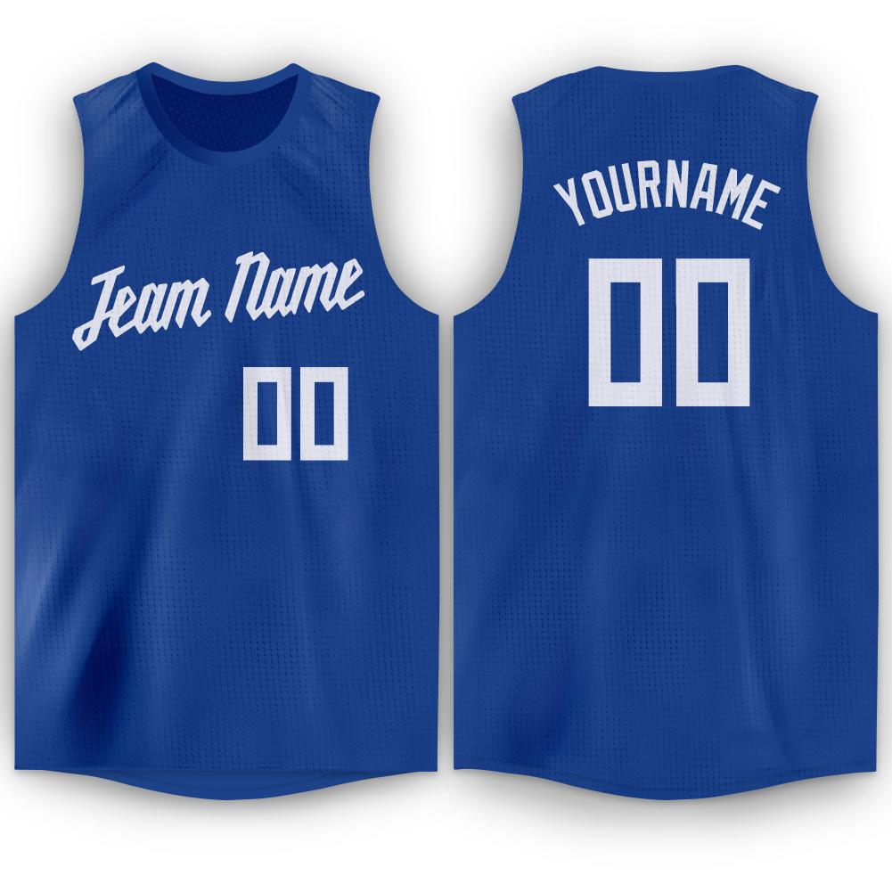 Custom Royal White Round Neck Basketball Jersey - Main View