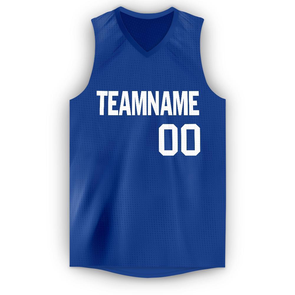 Custom Royal White V-Neck Basketball Jersey view 5