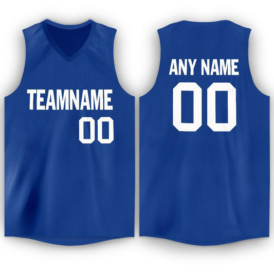 Custom Royal White V-Neck Basketball Jersey - Main View