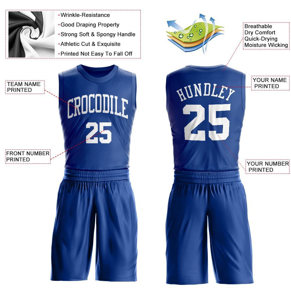 Custom Royal White Round Neck Basketball Uniform Jersey view 3