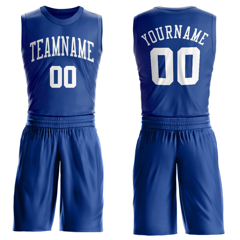 Custom Royal White Round Neck Basketball Uniform Jersey - Main View