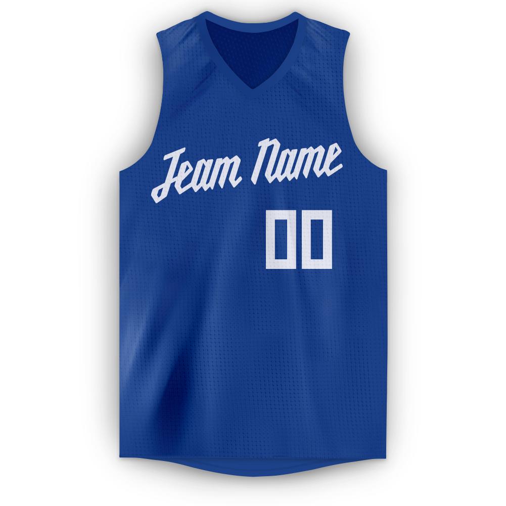 Custom Royal White V-Neck Basketball Jersey view 5