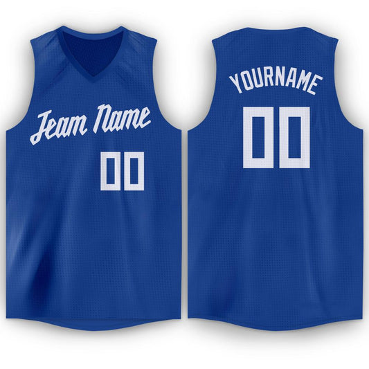 Custom Royal White V-Neck Basketball Jersey - Main View