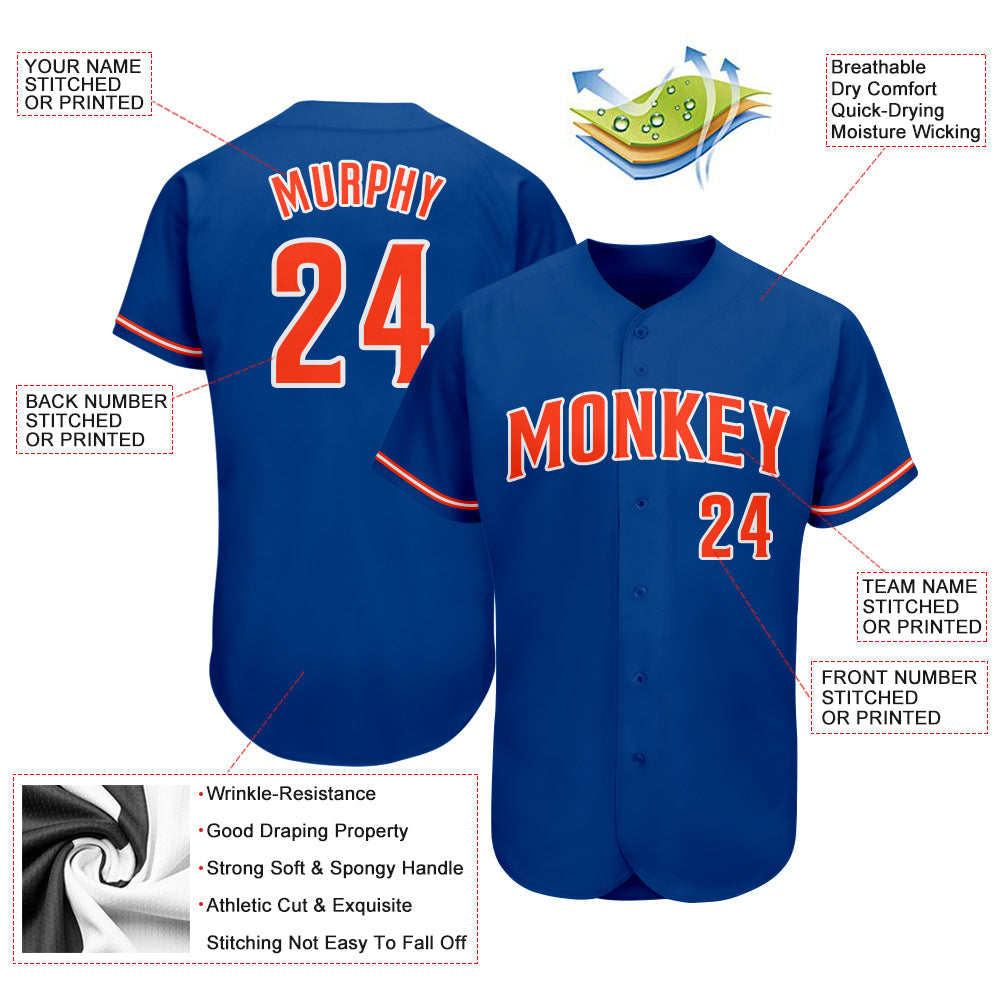 Custom Royal Orange-White Authentic Baseball Jersey view 3
