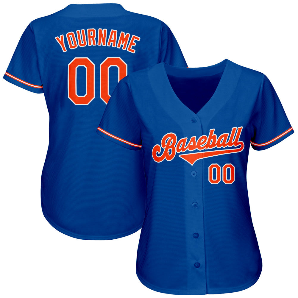 Custom Royal Orange-White Authentic Baseball Jersey view 2