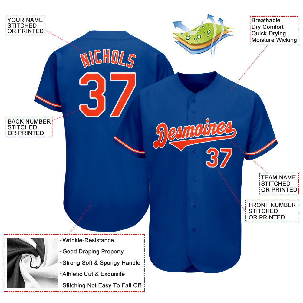 Custom Royal Orange-White Authentic Baseball Jersey view 3