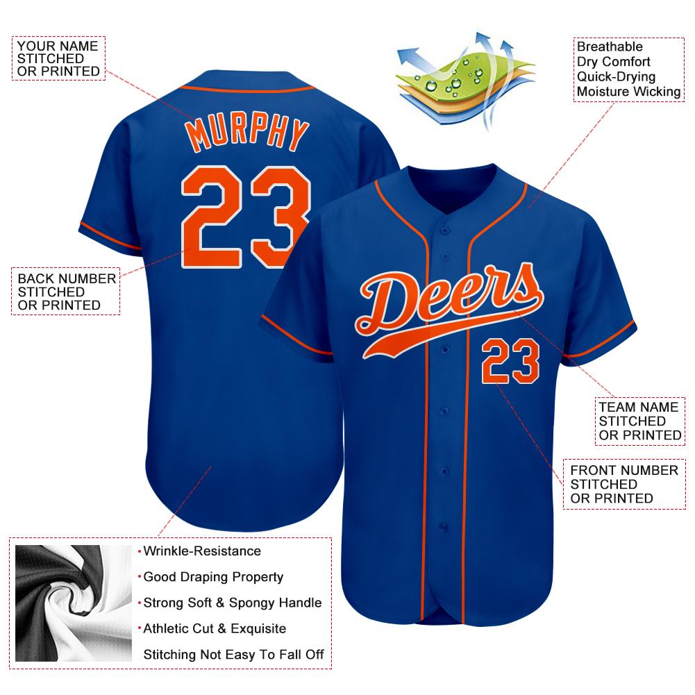 Custom Royal Orange-White Authentic Baseball Jersey view 3