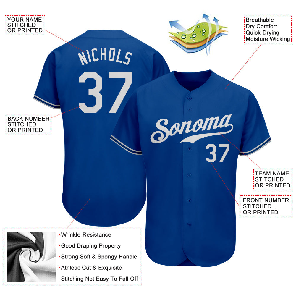 Custom Royal White Authentic Baseball Jersey view 3