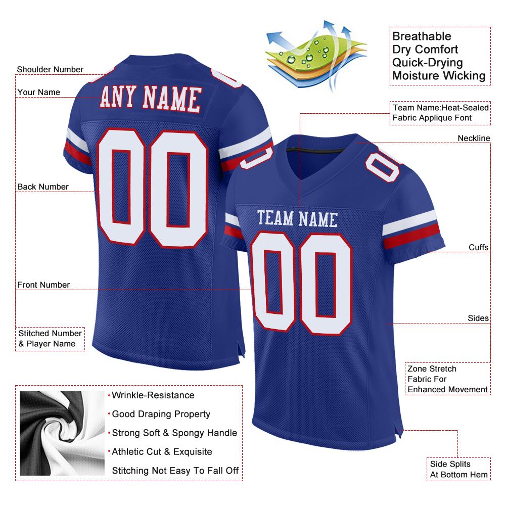 Custom Royal White-Red Mesh Authentic Football Jersey view 4