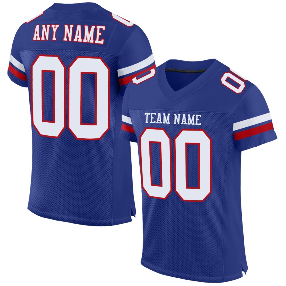 Custom Royal White-Red Mesh Authentic Football Jersey - Main View