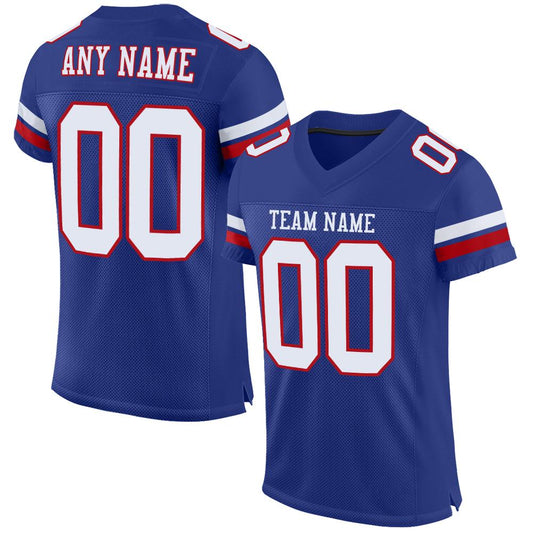 Custom Royal White-Red Mesh Authentic Football Jersey - Main View