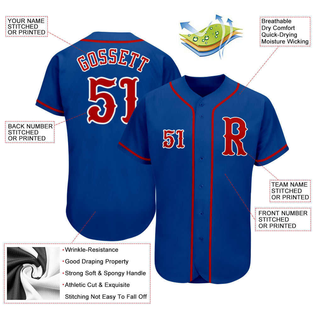 Custom Royal Red-White Authentic Baseball Jersey view 3