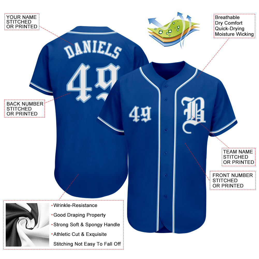 Custom Royal White-Light Blue Authentic Baseball Jersey view 3
