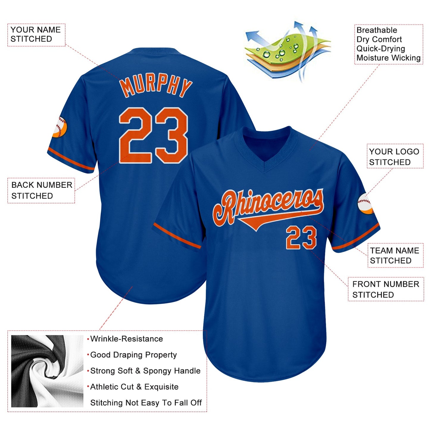 Custom Royal Orange-White Authentic Throwback Rib-Knit Baseball Jersey Shirt view 4