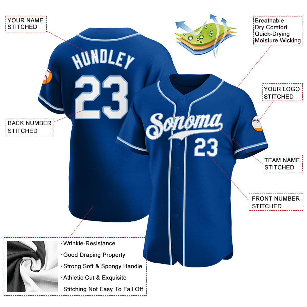 Custom Royal White-Light Blue Authentic Baseball Jersey view 3